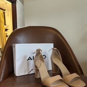 ALDO Beige Ankle Strap Block Heels